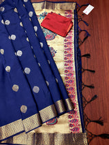 Navy Blue Paithani Soft Silk Saree with Muted Gold Zari