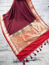 Wine and Red Banarasi Silk saree — Kaash Collection