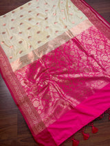 Beige and Hot Pink Banarasi Silk saree — Kaash Collection