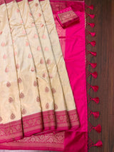Beige and Hot Pink Banarasi Silk saree — Kaash Collection