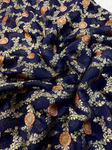 Navy Blue Georgette Silk Saree with Jaal Floral Weave, Meenakari