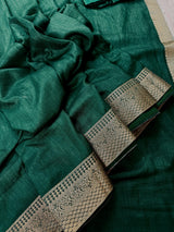 Green saree in art silk with lace borders with plain body — Kaash Collection