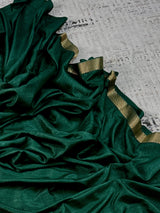Green Art Silk Saree with Lace Borders, Plain Body Work Blouse