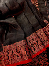 Black and Red Linen Cotton Silk saree — Kaash Collection
