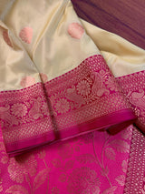 Beige and Hot Pink Banarasi Silk saree — Kaash Collection