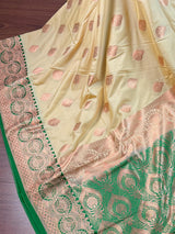 Beige and Green Banarasi Silk saree — Kaash Collection