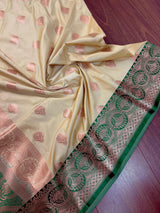 Beige and Green Banarasi Silk saree — Kaash Collection