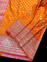Bright Fanta Orange Orange with Pink Banarasi Silk saree — Kaash Collection