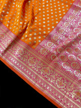 Bright Fanta Orange Orange with Pink Banarasi Silk saree — Kaash Collection