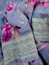 Grey (Dolphin Blue), Grey Family Color Chiffon Silk saree — Kaash Collection
