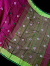 Magenta Pink & Green Color Handloom Linen saree — Kaash Collection
