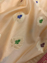 Ivory Cream Banarasi Silk Saree with Hot Pink combination | Meenakari Work with small buttis | Soft Silk Handloom Saree - Kaash