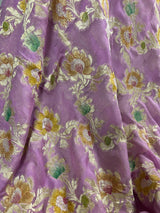 Lavender and Beige pure khaddi georgette banarasi silk saree with muted gold zari jaal with hand-brush — Kaash Collection