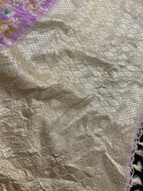 Lavender and Beige pure khaddi georgette banarasi silk saree with muted gold zari jaal with hand-brush — Kaash Collection
