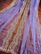 Lavender Net Sequin dupatta in net with gold zari, sequin & bead work on net — Kaash Collection