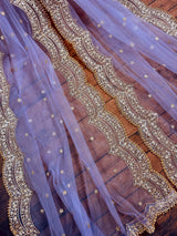 Lavender Net Sequin dupatta in net with gold zari, sequin & bead work on net — Kaash Collection