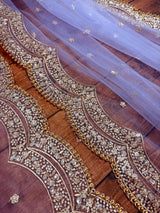 Lavender Net Sequin dupatta in net with gold zari, sequin & bead work on net — Kaash Collection
