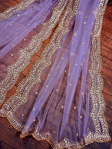 Lavender Net Sequin dupatta in net with gold zari, sequin & bead work on net — Kaash Collection