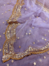 Lavender Net Sequin dupatta in net with gold zari, sequin & bead work on net — Kaash Collection