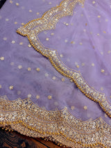Lavender Net Sequin dupatta in net with gold zari, sequin & bead work on net — Kaash Collection