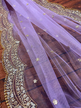 Lavender Net Sequin dupatta in net with gold zari, sequin & bead work on net — Kaash Collection