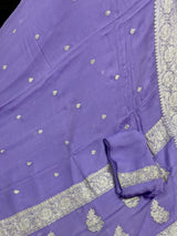 Lavender pure banarasi chiffon silk saree with silver zari weave — Kaash Collection