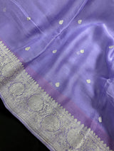 Lavender pure banarasi chiffon silk saree with silver zari weave — Kaash Collection