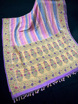 Lavender pure banarasi georgette silk paithani saree with paithani stripes & meenakari — Kaash Collection