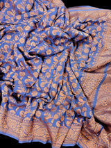 Lavender Color Pure Khaddi Georgette Banarasi Silk Saree with Antique Copper Zari Weave | Lavender Color Saree | SILK MARK CERTIFIED - Kaash