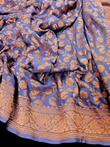 Lavender Color Pure Khaddi Georgette Banarasi Silk Saree with Antique Copper Zari Weave | Lavender Color Saree | SILK MARK CERTIFIED - Kaash