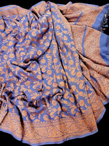 Lavender Color Pure Khaddi Georgette Banarasi Silk Saree with Antique Copper Zari Weave | Lavender Color Saree | SILK MARK CERTIFIED - Kaash