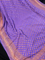 Lavender pure khaddi georgette banarasi silk saree with copper zari with wide border — Kaash Collection