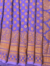 Lavender Color Pure Khaddi Georgette Banarasi Silk Saree with Copper Zari - SILK MARK CERTIFIED - Kaash