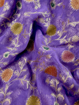 Lavender pure khaddi georgette banarasi silk saree with muted gold zari with hand-brush — Kaash Collection