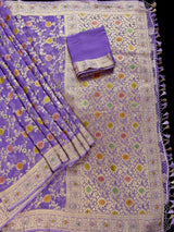 Lavender pure khaddi georgette banarasi silk saree with muted gold zari with hand-brush — Kaash Collection
