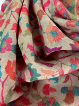 Light Beige pure pashmina Kashmiri shawl with kani weave, floral motifs — Kaash Collection