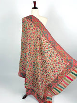 Light Beige pure pashmina Kashmiri shawl with kani weave, floral motifs — Kaash Collection