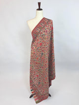 Light Beige Pure Pashmina Kani Weave Shawl | Floral Chinar Leaf Motif - Kaash