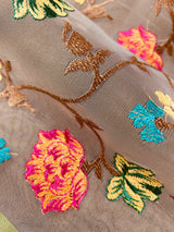 Light Beige with Pista Green borders Banarasi Kora Saree with Floral Embroidery Work with Zari Borders and Pallu | Kaash Collection - Kaash