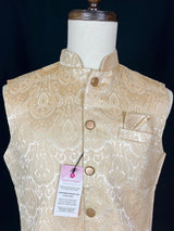 Light Gold men's Nehru/Modi jacket in banarasi silk (handwoven) with handwoven banarasi design — Kaash Collection