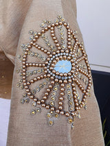 Light Gold Raw Silk ready-to-wear blouse with handwork with beads — Kaash Collection