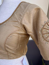 Light Gold Raw Silk ready-to-wear blouse with handwork with beads — Kaash Collection