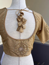 Light Gold Color Raw Silk Ready to Wear Blouse | Handwork Blouses | Padded Blouse | Readymade Saree Blouses - Kaash