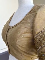 Light Gold Color Raw Silk Ready to Wear Blouse | Handwork Blouses | Padded Blouse | Readymade Saree Blouses | Kaash Collection - Kaash