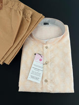 Light Gold Cream Designer Kurta with Floral Digital Print in Soft Butter Silk with Thread and Sequence Work - Kaash