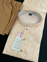 Light Gold Cream Designer Kurta with Floral Digital Print in Soft Butter Silk with Thread and Sequence Work - Kaash