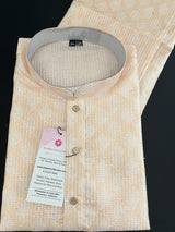 Light Gold Cream Designer Kurta with Floral Digital Print in Soft Butter Silk with Thread and Sequence Work - Kaash