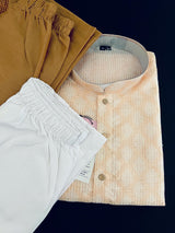 Light Gold Cream Designer Kurta with Floral Digital Print in Soft Butter Silk with Thread and Sequence Work - Kaash