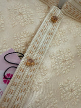 Light Gold (with Gold Bottom) men's kurta pajama in silk (non-pure) with embossed design with zari buttis — Kaash Collection