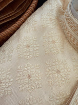 Light Gold (with Gold Bottom) men's kurta pajama in silk (non-pure) with embossed design with zari buttis — Kaash Collection